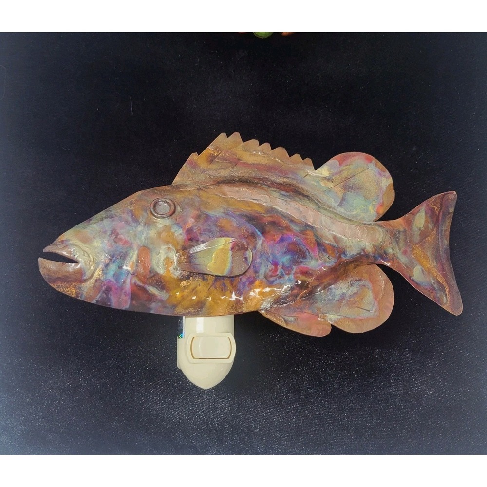 Jenkins Copper Flame Painting Fish Nightlight Artisan Made